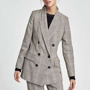 Zara Plaid Double-Breasted Blazer